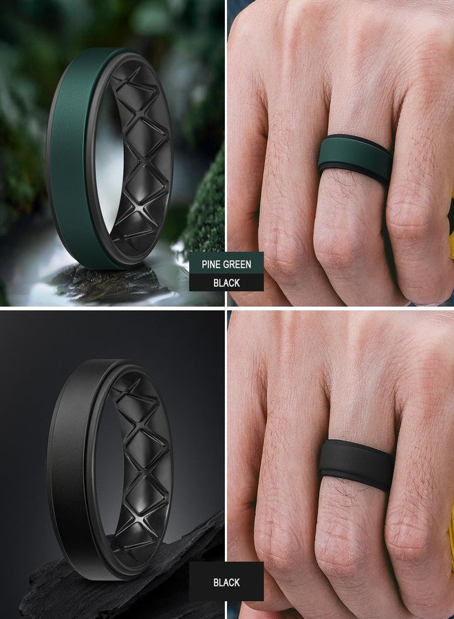 Egnaro Silicone Rings for Men 1/4/5/6/7 Multipack of Breathable Mens Silicone Rubber Wedding Rings Bands - Step Edge - Image 3